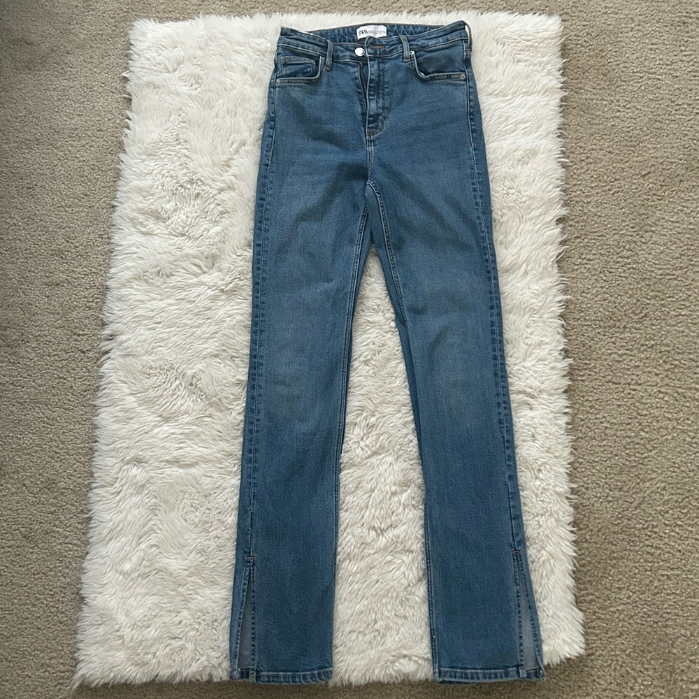 Zara split hem straight leg jeans high rise